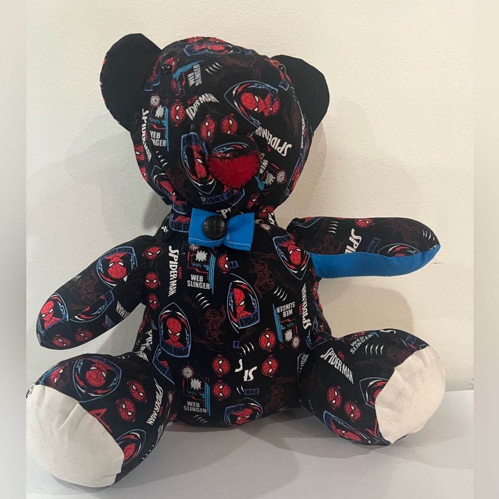 Superhero Patterned Plush Bear - Black, Blue, and Red